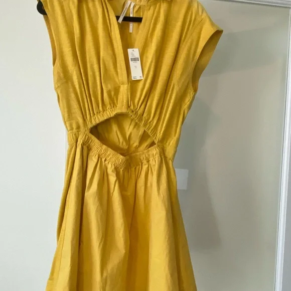 Anthropologie Yellow Cutout Mini Dress - Picture 2 of 4